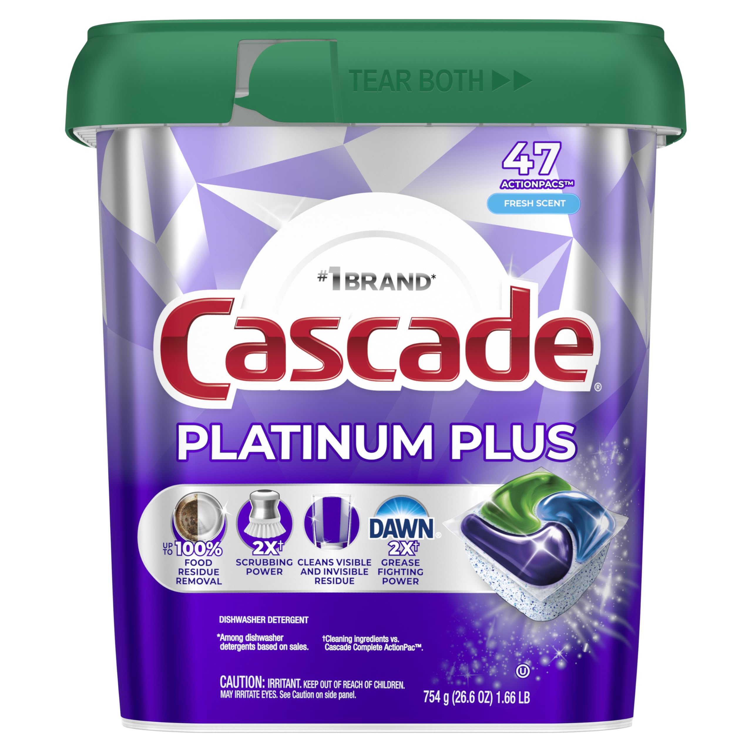 Cascade Platinum Plus ENERGY STAR badge signals efficient dishwasher use.