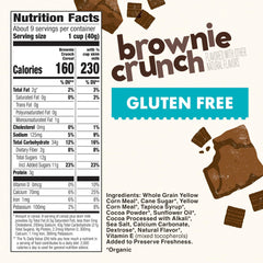 Cascadian Farm Brownie Crunch cereal being poured into a bowl with milk for breakfast.