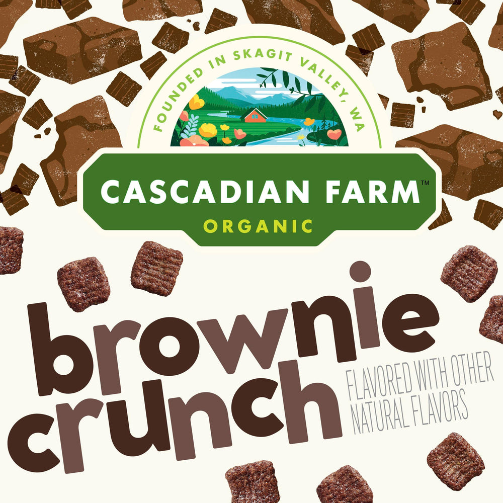Cascadian Farm cereal cocoa pieces add chocolatey texture for kid-friendly crunch.