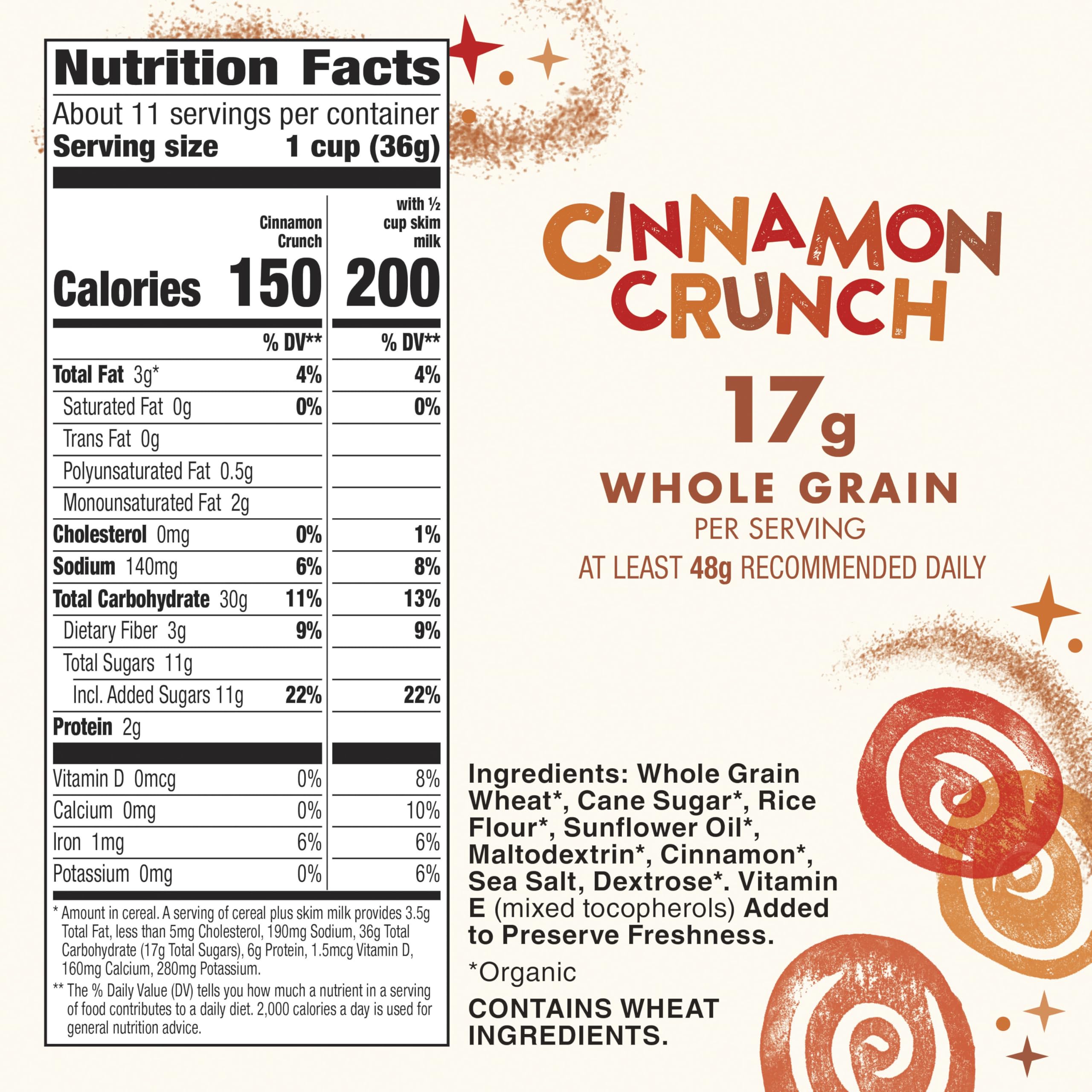 Cascadian Farm Cinnamon Crunch Cereal bowl with milk invites a crunchy breakfast.