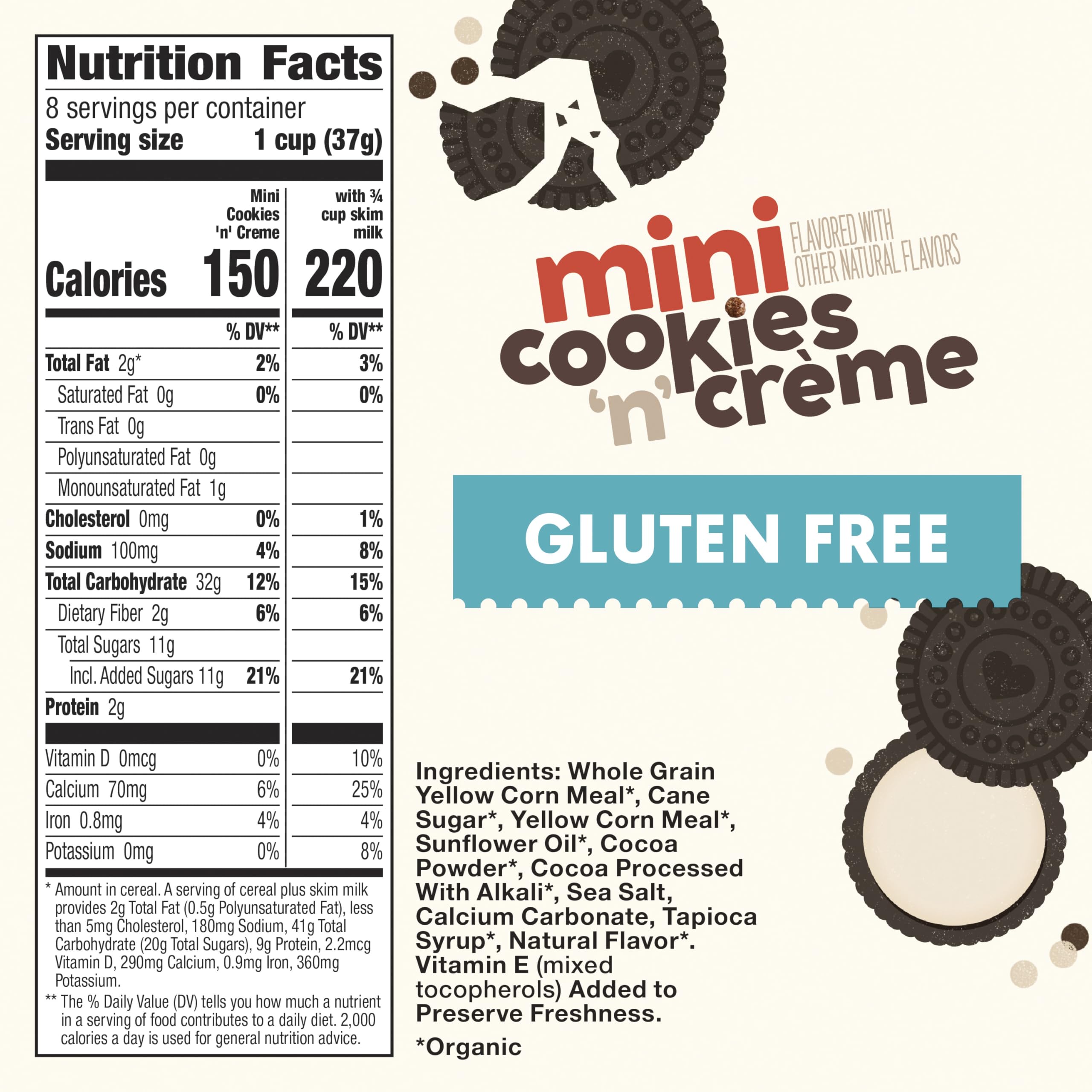 Cascadian Farm Cookies 'n' Creme cereal bowl with milk showcases whole grain goodness