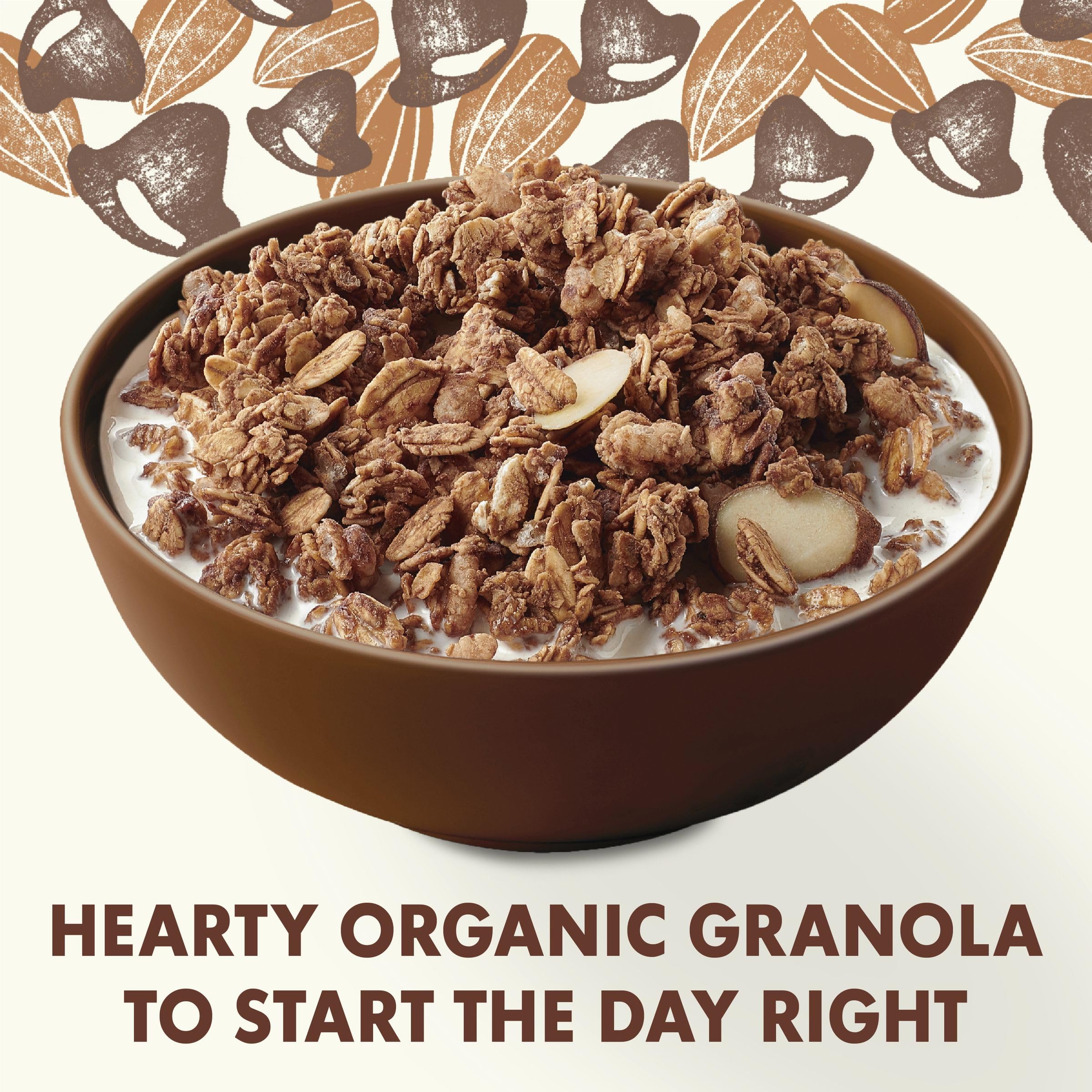 Cascadian Farm granola closeup with chocolate chips and almonds for a satisfying morning crunch
