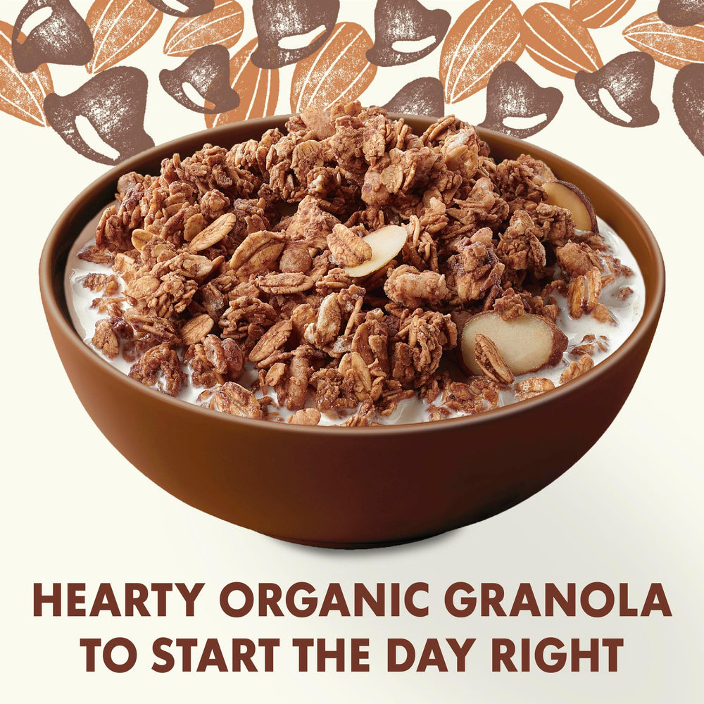 Cascadian Farm granola closeup with chocolate chips and almonds for a satisfying morning crunch