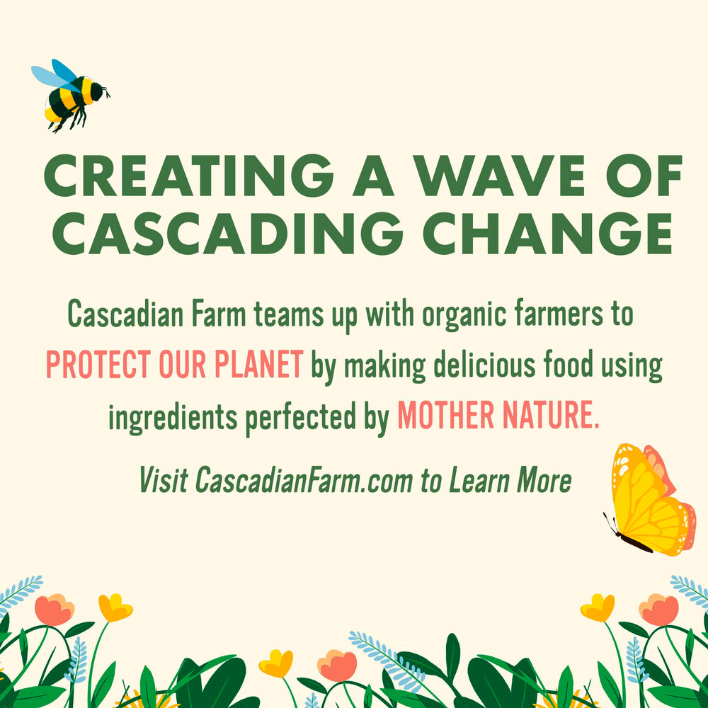 Granola topping yogurt with Cascadian Farm branding