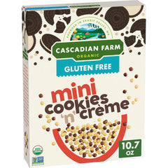 Cascadian Farm mini Cookies 'n' Creme cereal puffs for gluten-free mornings