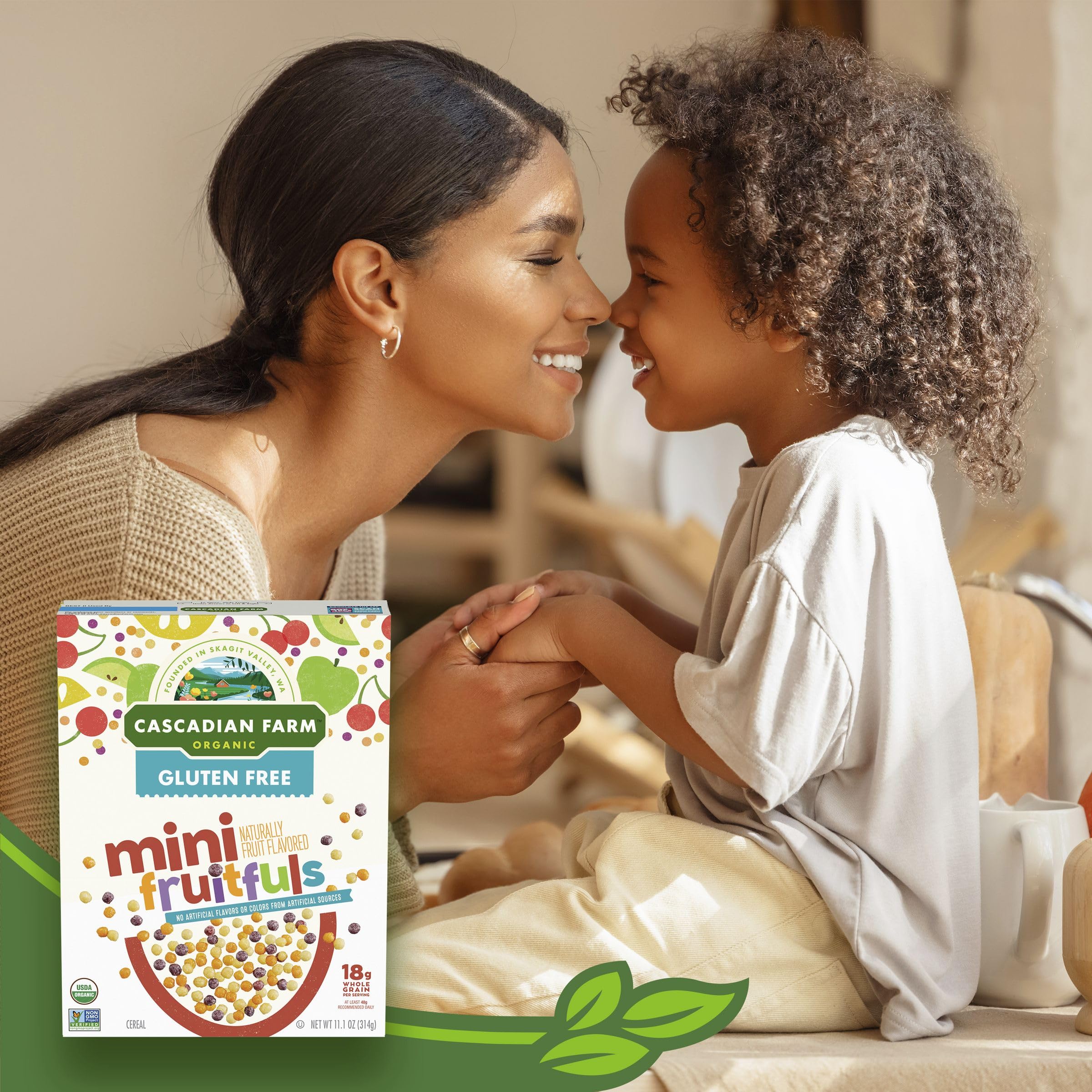 Pouring Cascadian Farm Mini Fruitfuls with milk for quick breakfast.