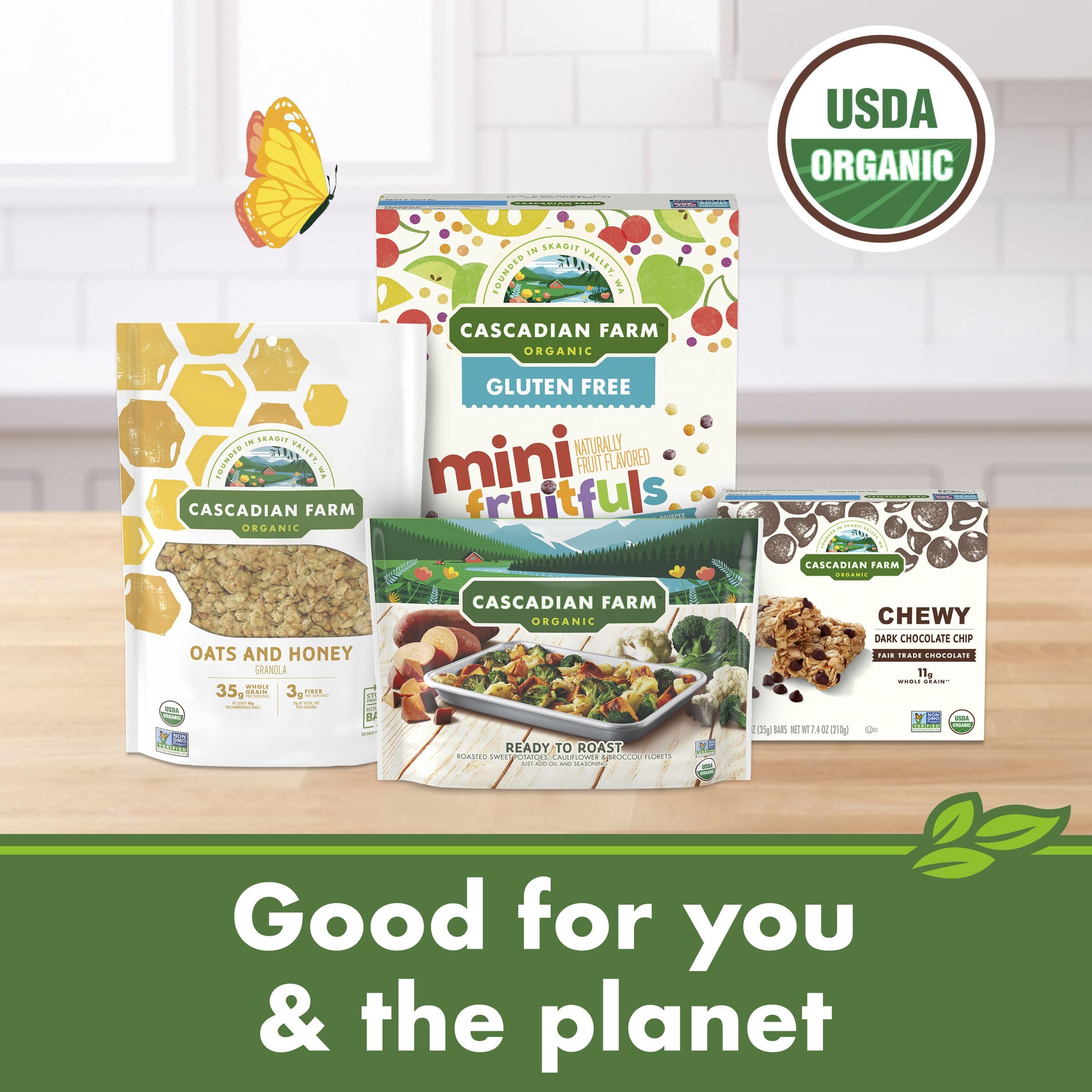Cascadian Farm granola label highlighting no added sugar
