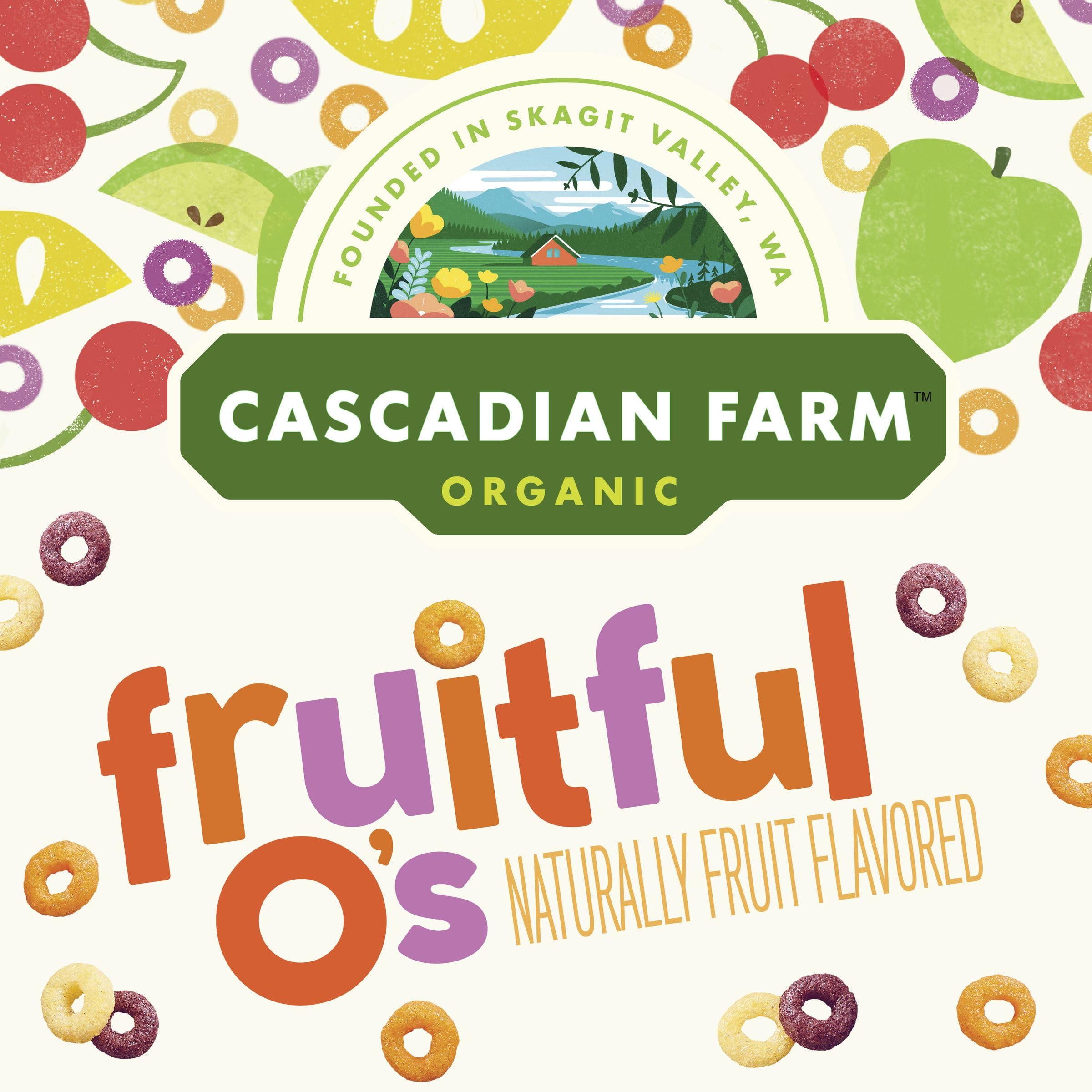 Cascadian Farm Organic Fruitful O's being poured with milk for breakfast.