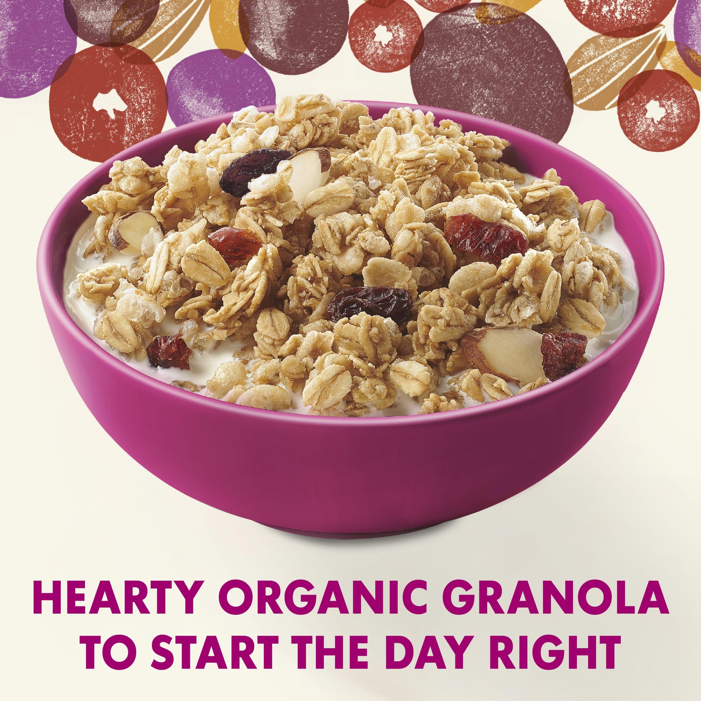 Open resealable pouch showing granola ready for quick breakfast on the go.