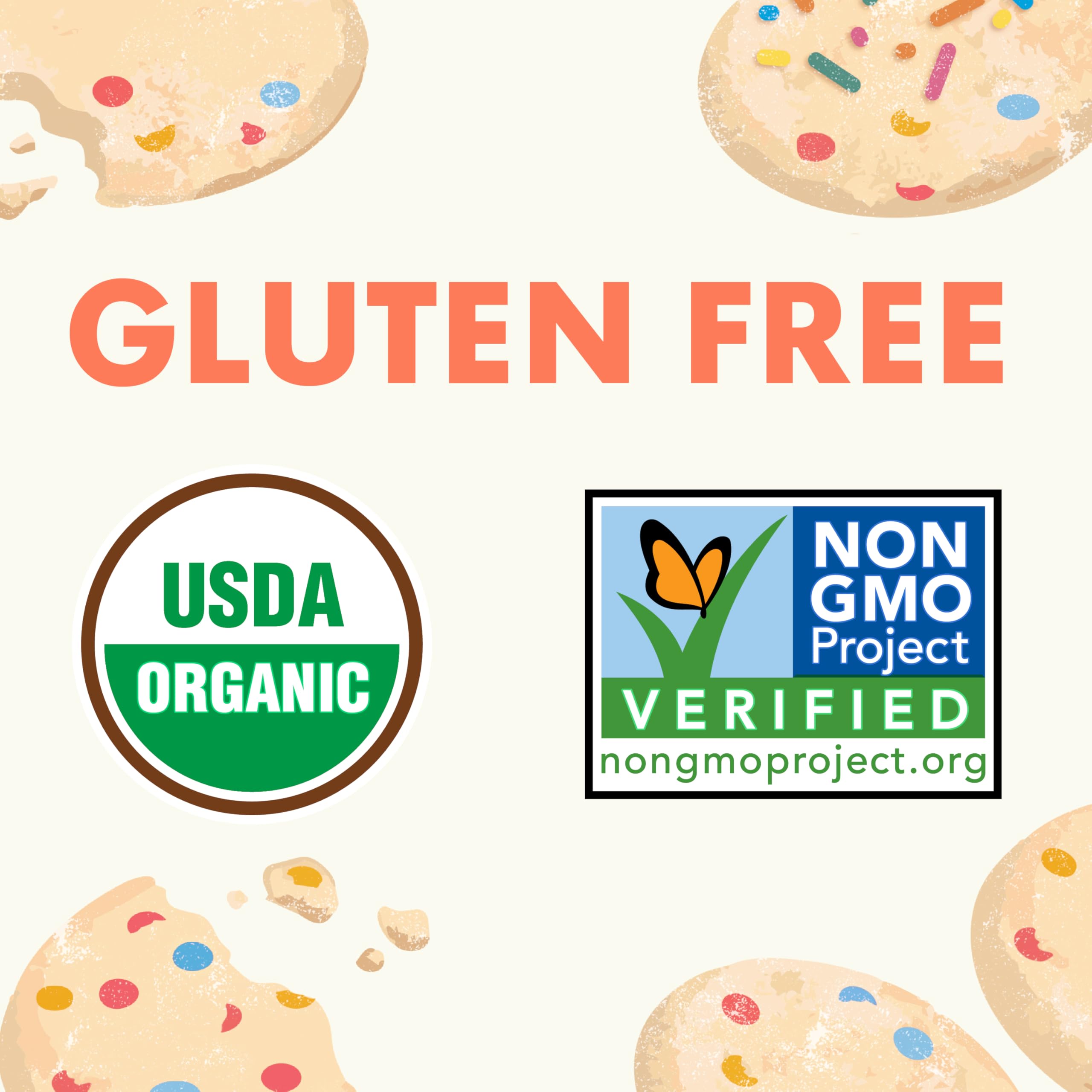Cascadian Farm Sprinkle Cookie Crunch cereal box front showcases organic and gluten-free credentials.