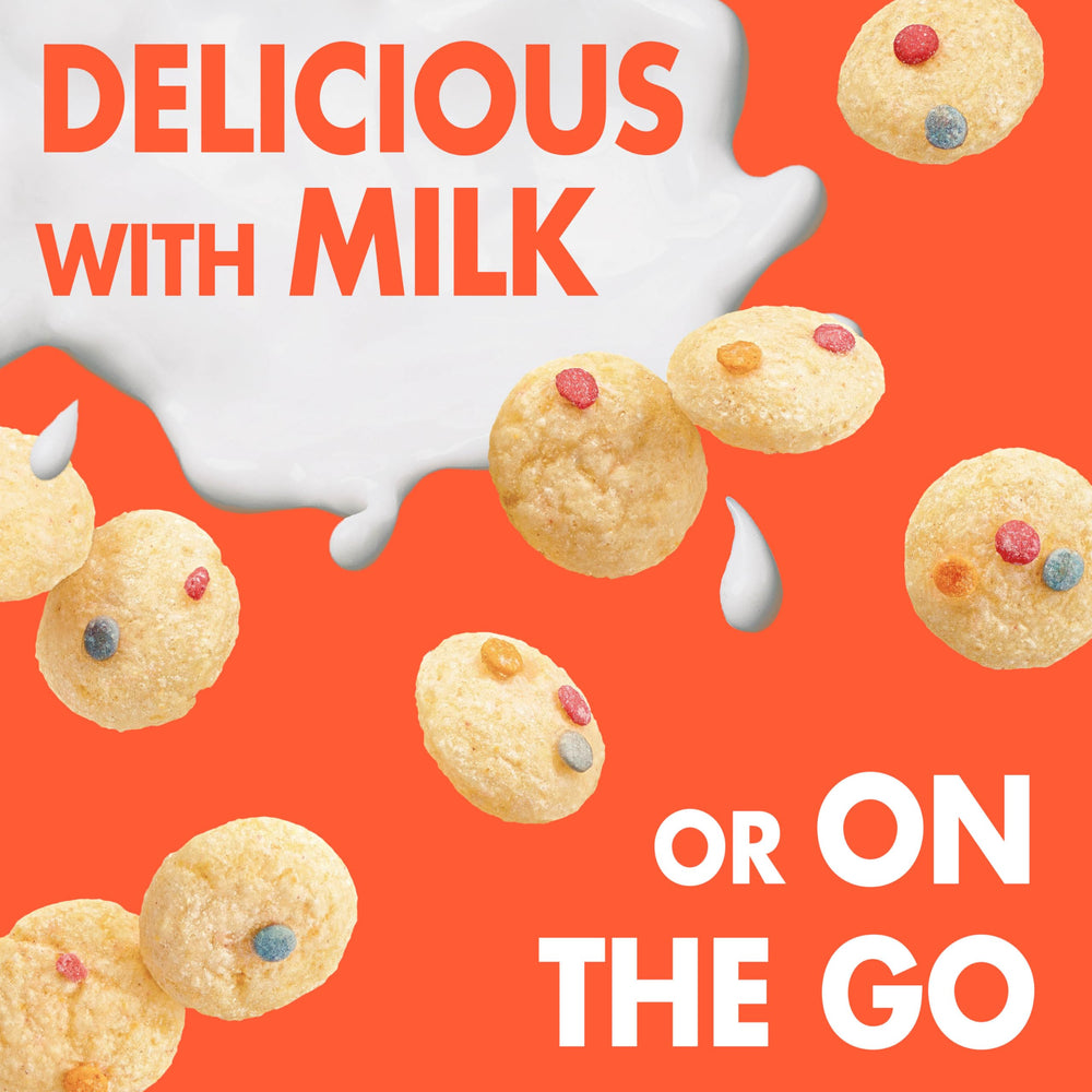 Cascadian Farm Sprinkle Cookie Crunch cereal snack tote demonstrates convenient on-the-go snacking.