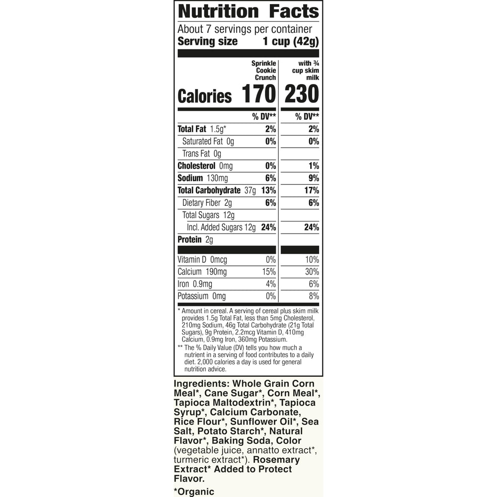 Cascadian Farm Sprinkle Cookie Crunch cereal sprinkles closeup shows gluten-free sweetness ideal for quick snacking.