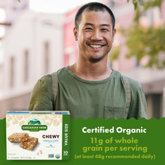 Cascadian Farm vanilla chip granola bar on-the-go pack, perfect for busy mornings.