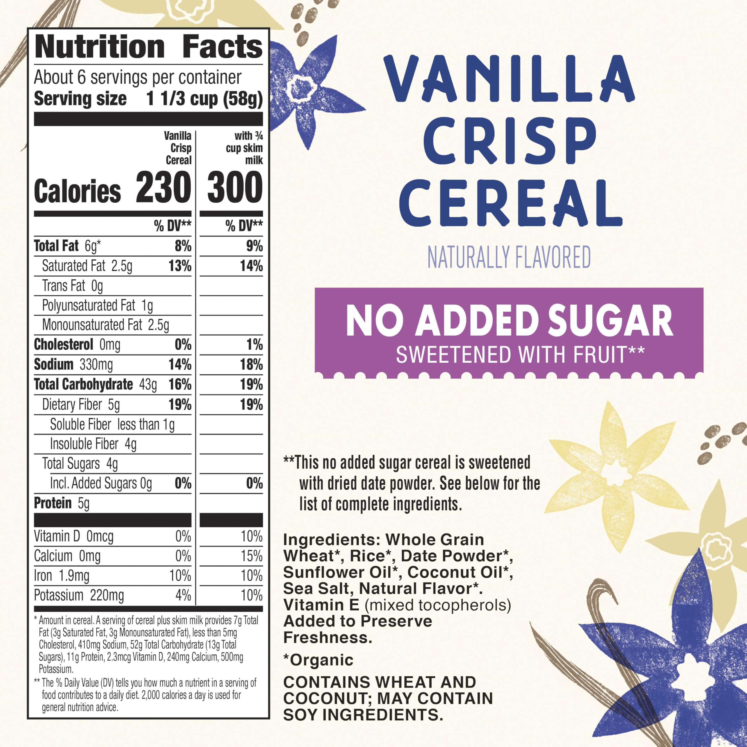Cascadian Farm Vanilla Crisp cereal in a bowl with milk