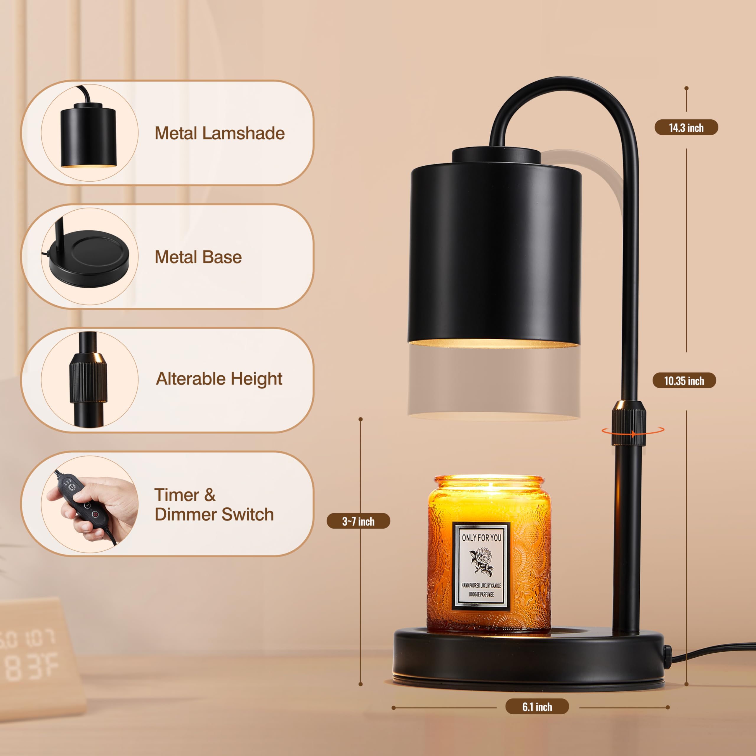 CASTLELIFE Candle Warmer Lamp height adjustable pole allows tailored warmth.