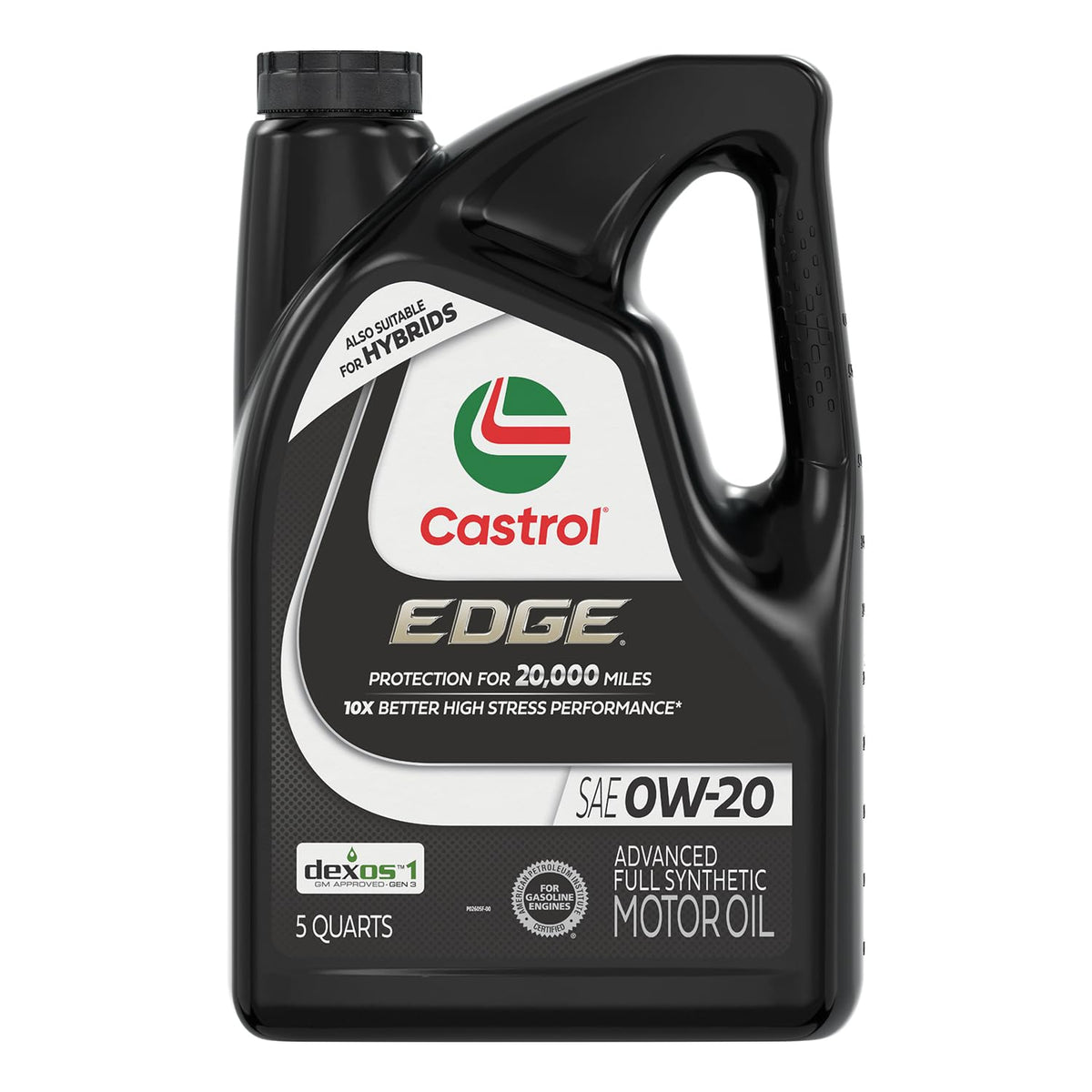 Castrol EDGE 0W-20 bottle pour shows smooth cold-start lubrication.