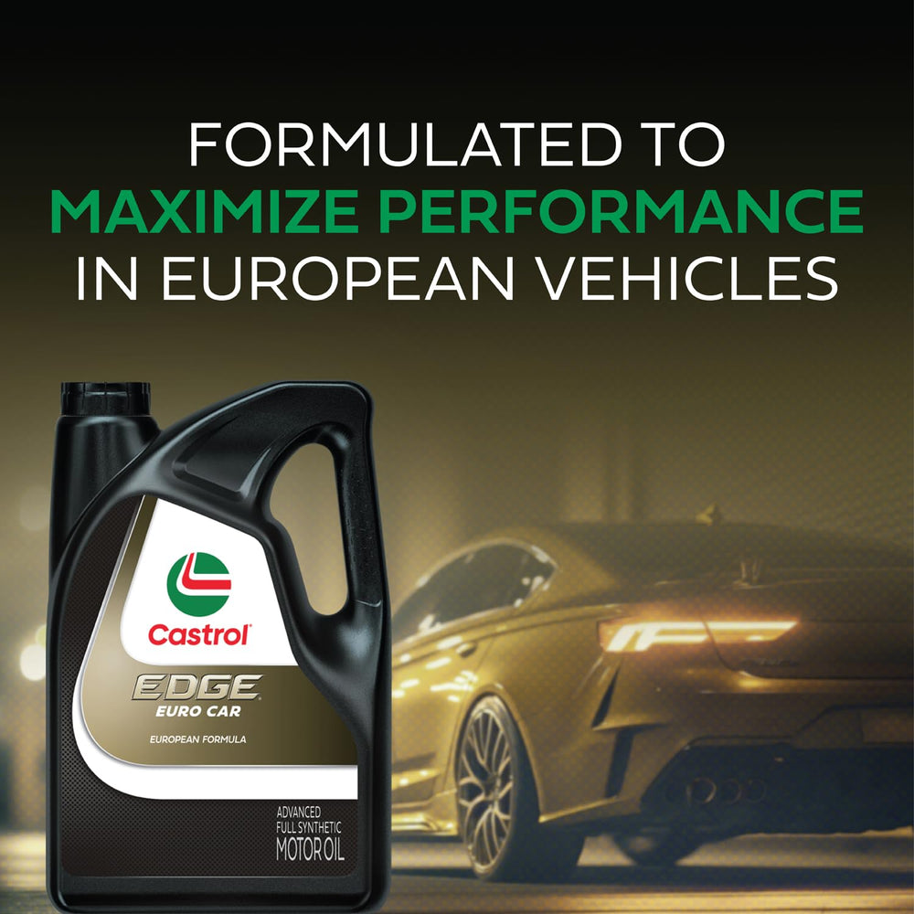Castrol EDGE Euro 0W-40 5-quart container ready for drain intervals