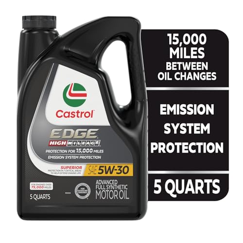 Castrol EDGE 5W-30 label closeup emphasizing phosphorus replacement for emission system support.