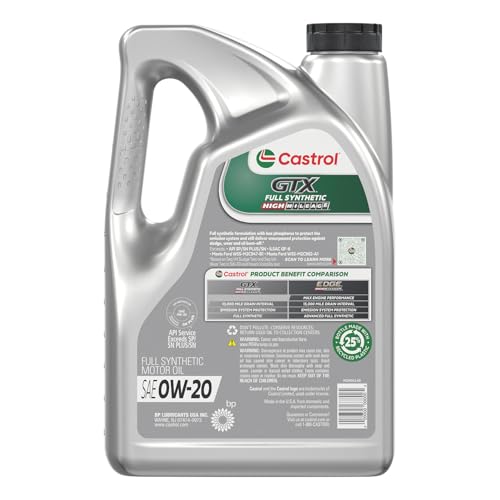 Castrol GTX High Mileage 0W-20 label close-up shows technology
