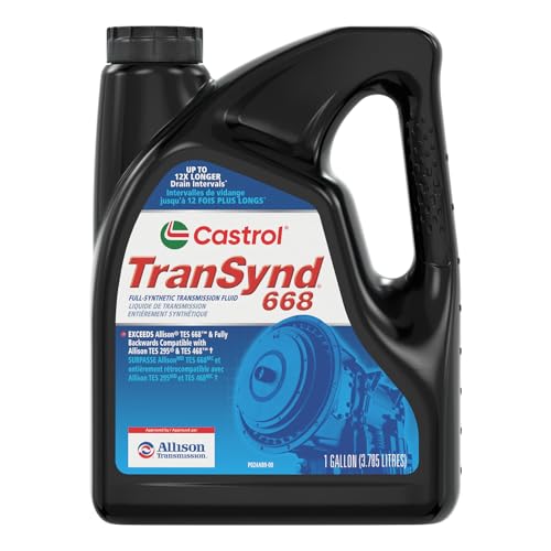 Castrol TranSynd 668 label close-up, shows TES 468 compatibility and extended drain potential