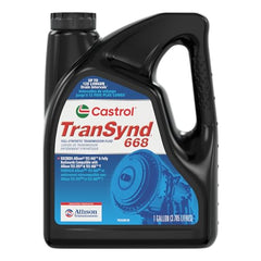 Castrol TranSynd 668 label close-up, shows TES 468 compatibility and extended drain potential