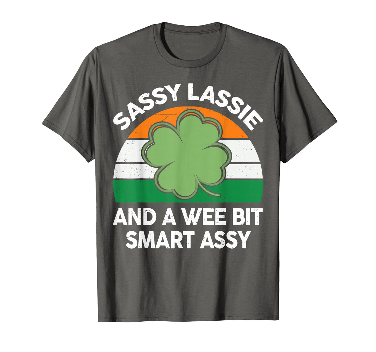 CAT St Patrick's Day Sassy Lassie T-shirt with shamrock graphic for festive wear and casual fun.