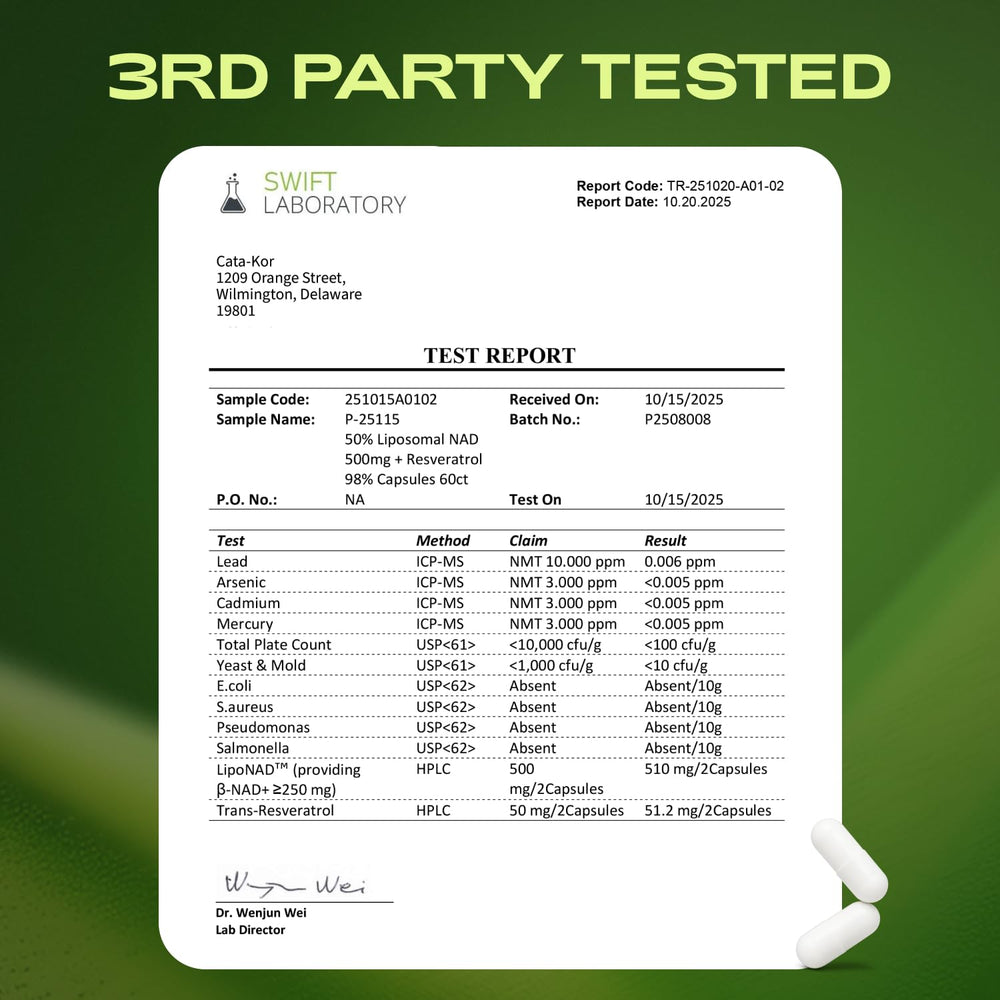 Cata-Kor globally sourced ingredients label emphasizes quality.