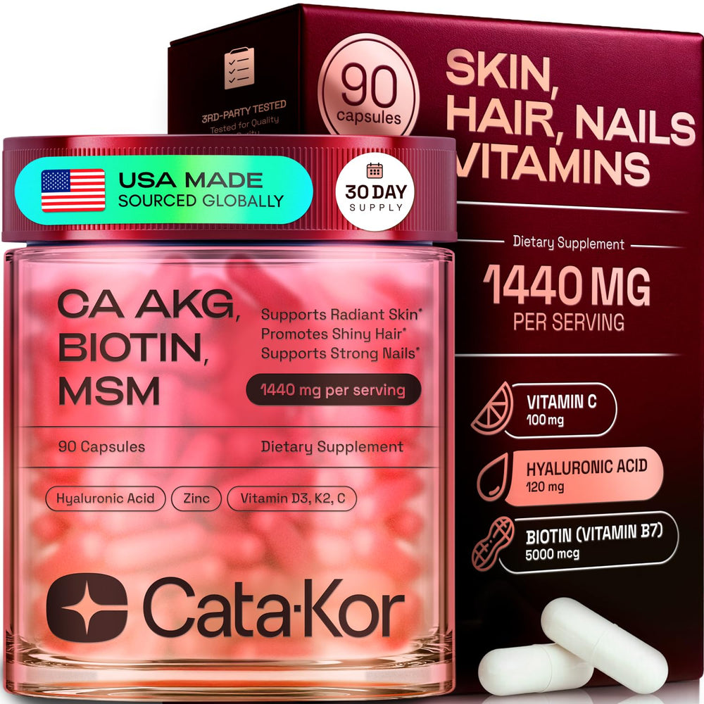 Cata-Kor Hair Skin Nails bottle front showcasing premium daily vitamins.