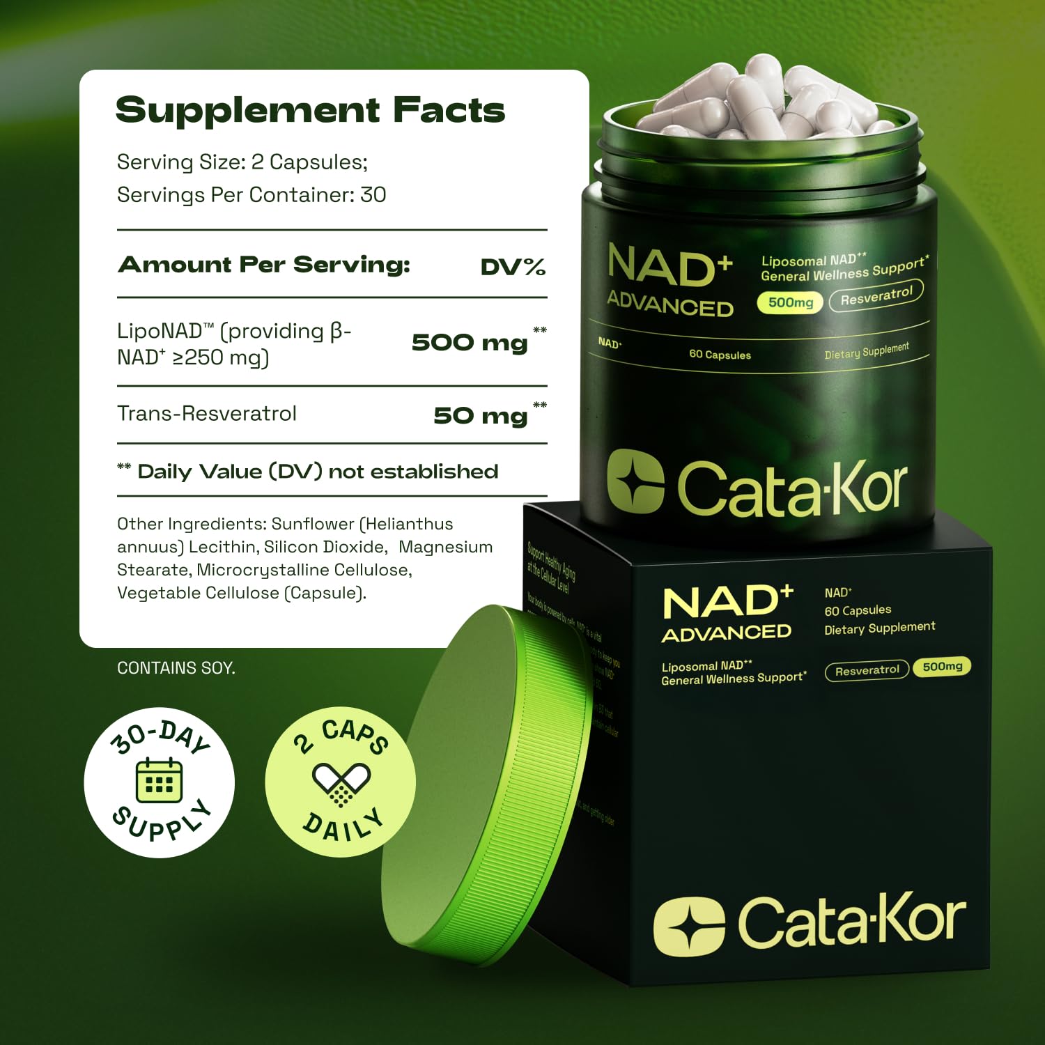 USA-made note for Cata-Kor Liposomal NAD packaging