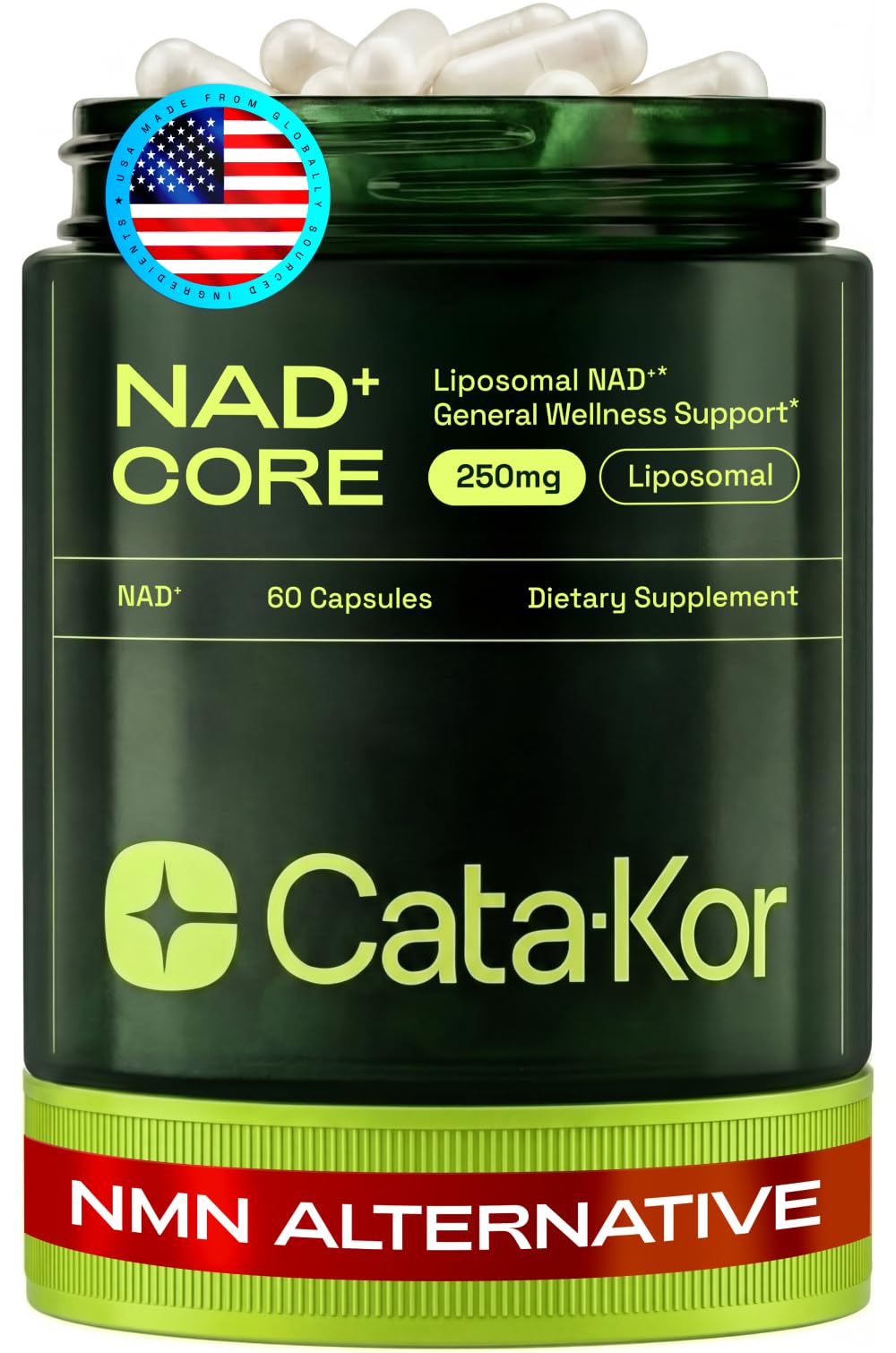 Cata-Kor NAD Core bottle front shows clear labeling for easy daily NAD+ support.