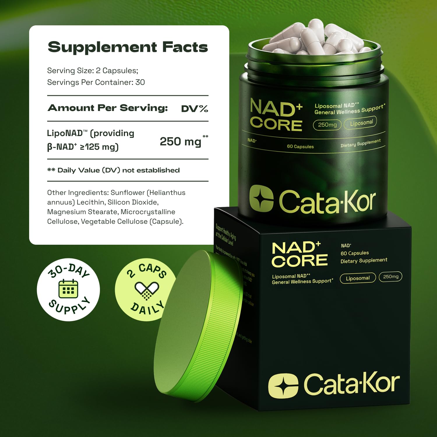 Cata-Kor NAD Core third-party tested stamp signals independent quality checks.