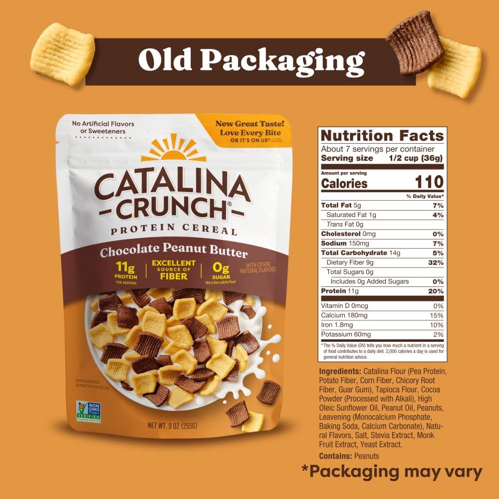 Catalina Crunch gluten-free sugar-free label supports mindful morning choices.