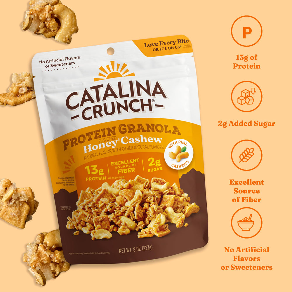 Honey cashews close-up from Catalina Crunch showing real nuts and crunch.
