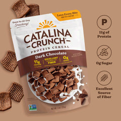 Closeup of Catalina Crunch dark chocolate cereal texture.