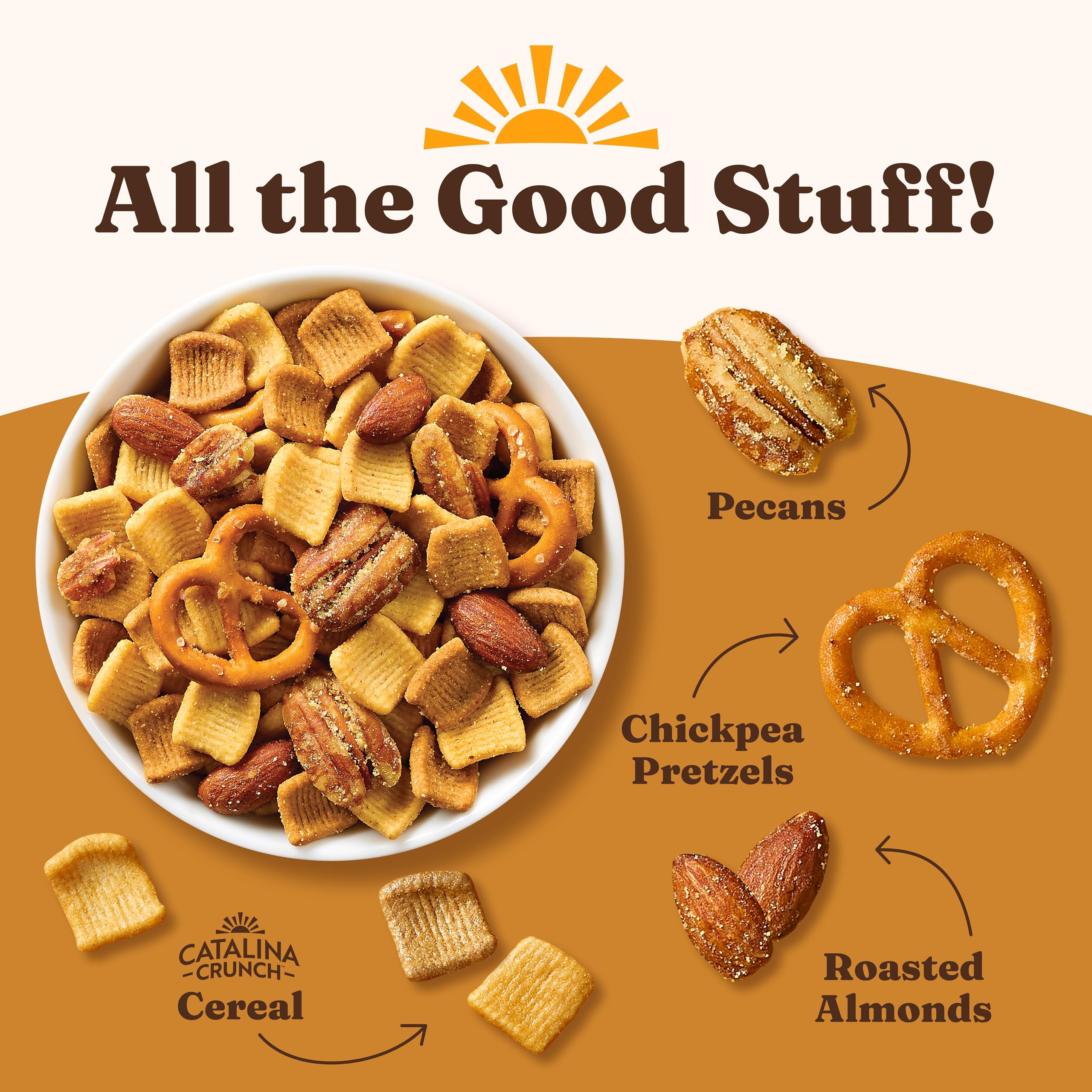Resealable Catalina Crunch bag shown for convenient on-the-go snacking.