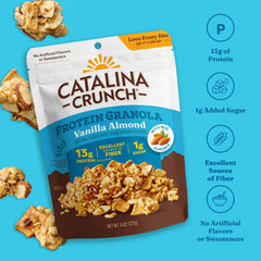 8 oz Catalina Crunch vanilla almond bag shown as a convenient breakfast option.
