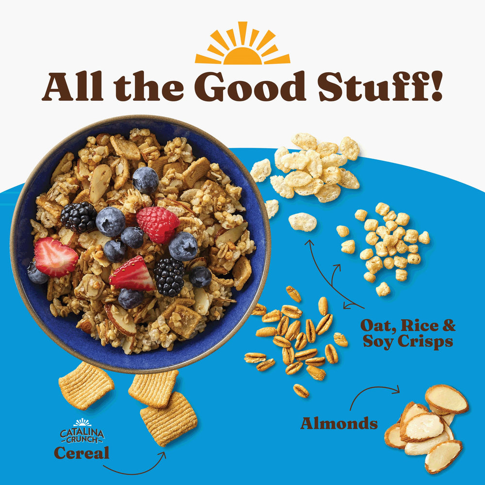 Close-up of Catalina Crunch vanilla almond granola texture and crunch.