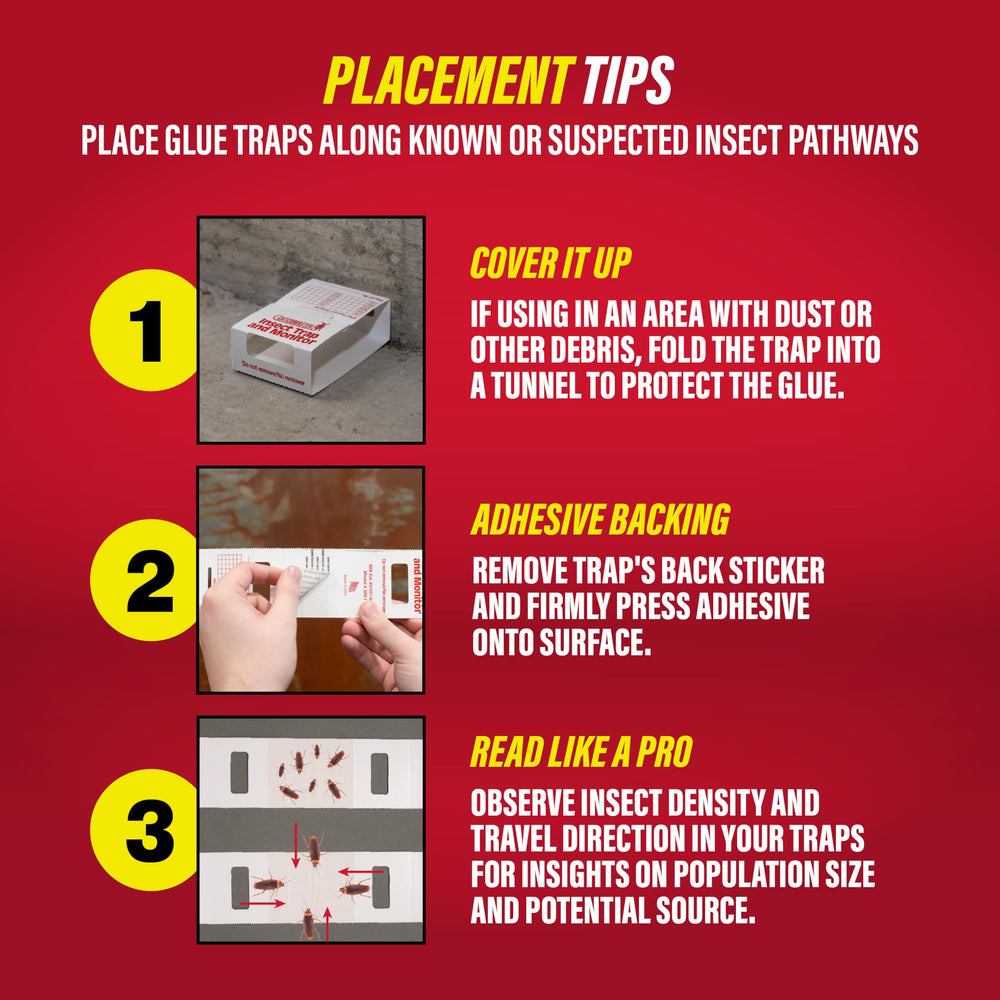 Catchmaster glue trap with adhesive backing for flexible placement options.