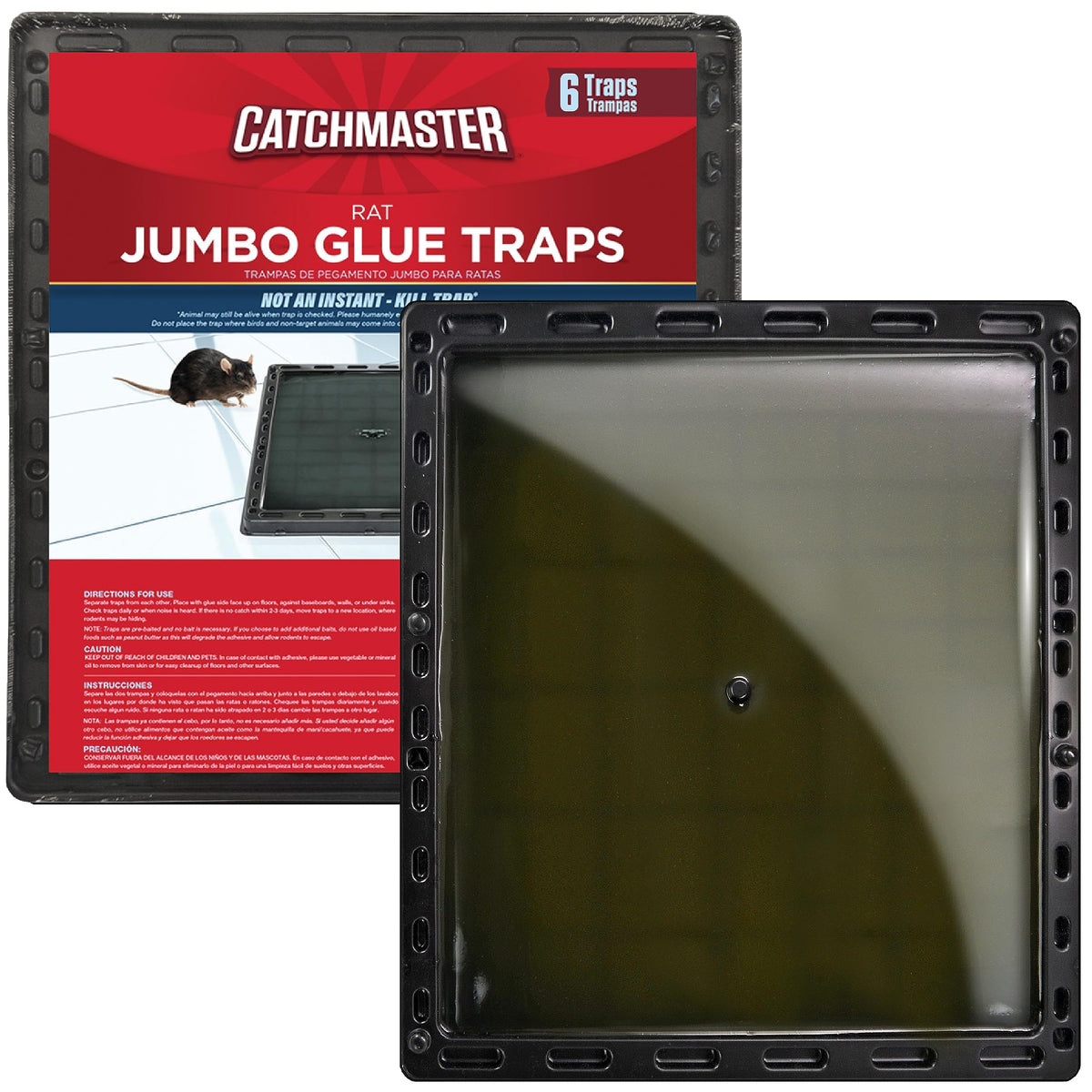 Catchmaster Jumbo Glue Traps 6Pk ready to capture rodents along walls indoors.