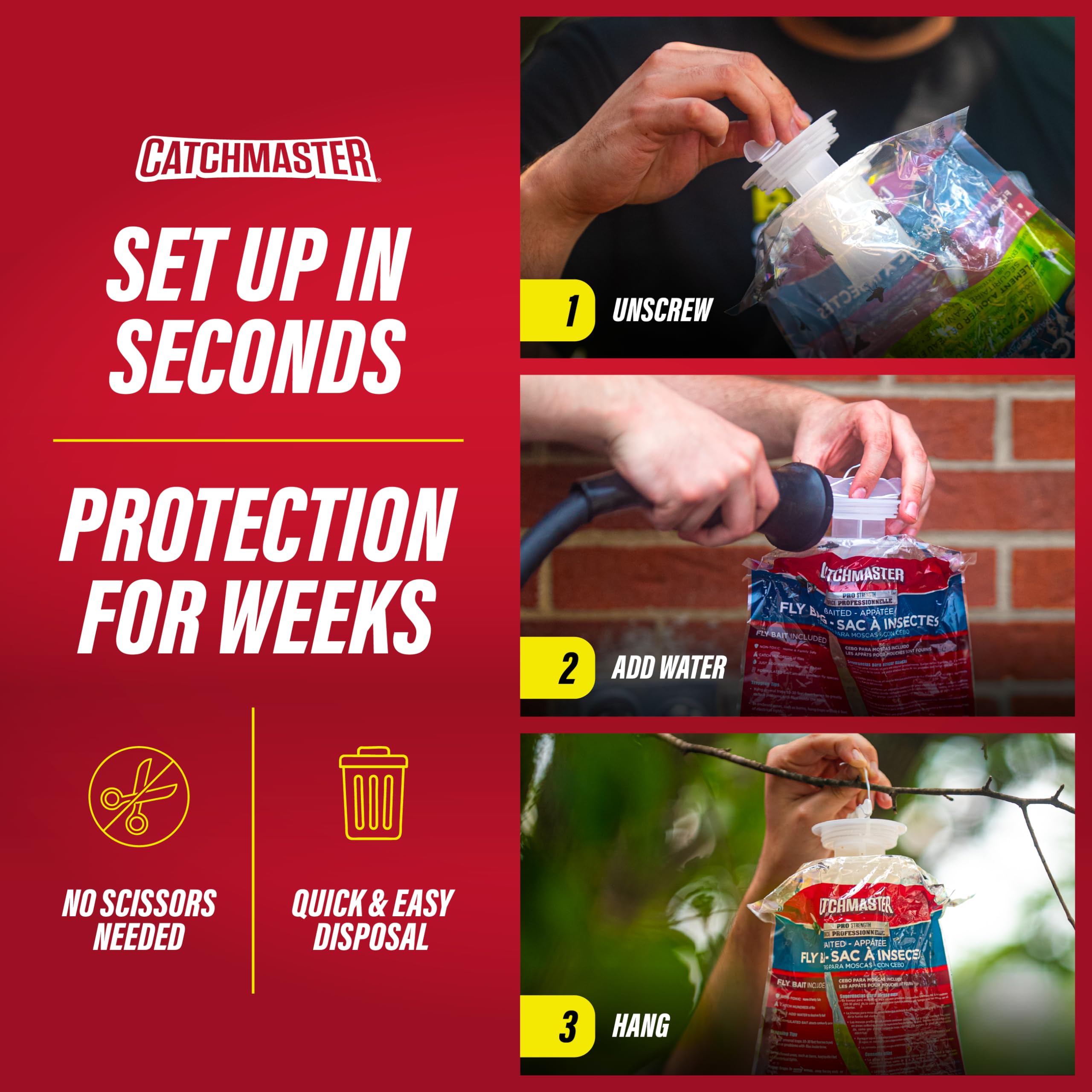Screw-top lid demonstrates quick, mess-free cleanup for Catchmaster trap.