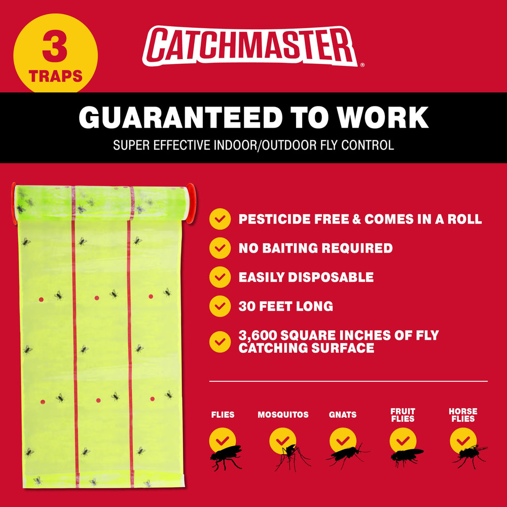 Catchmaster sticky fly paper giant roll delivers 3600 square inches of catching surface.