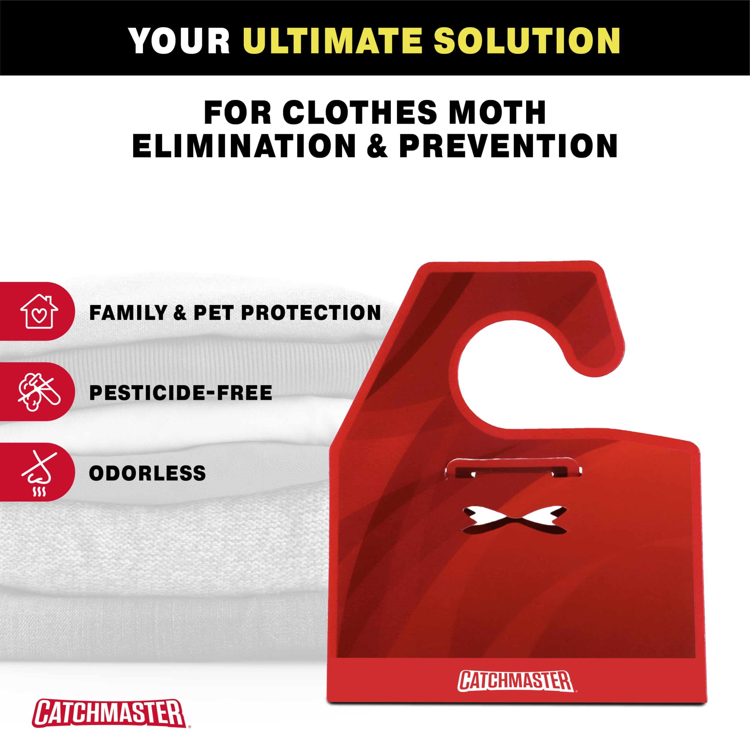 Catchmaster 6-pack packaging on shelf, convenient moth protection.
