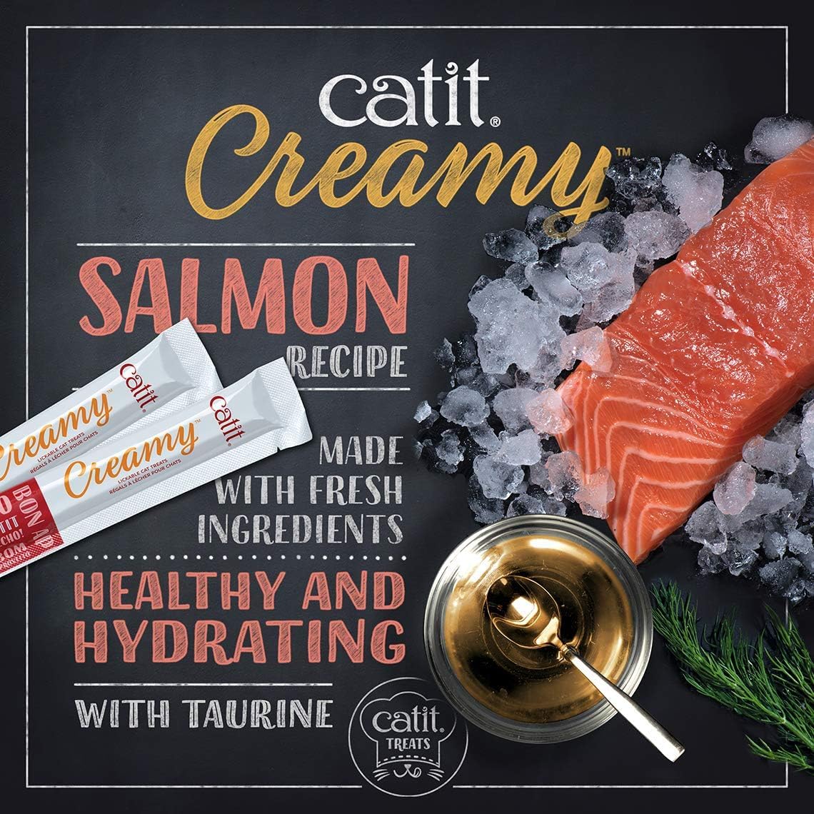 Catit Creamy Treat label shows chicken and liver ingredients