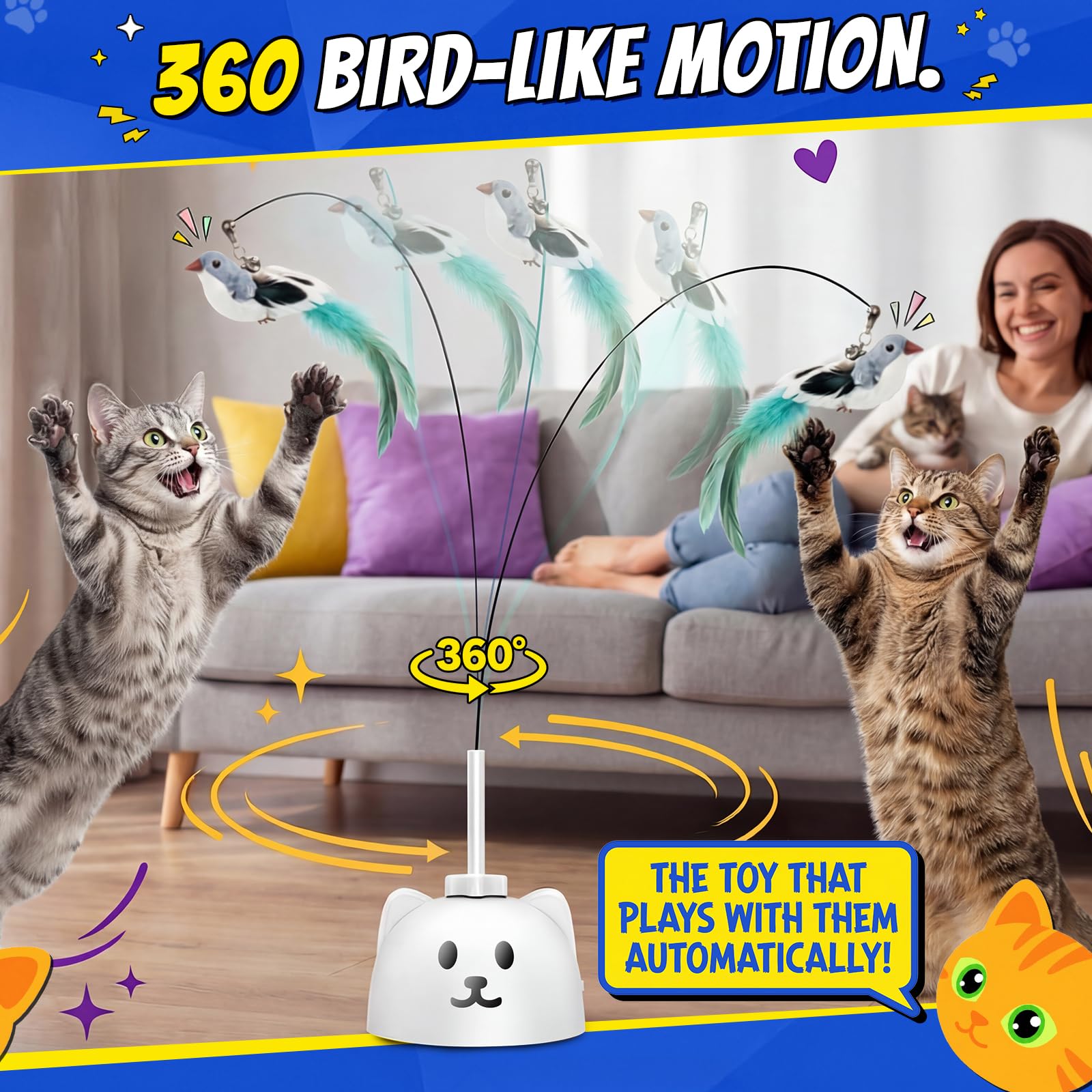 CatPick automatic sleep mode conserves energy during idle play.