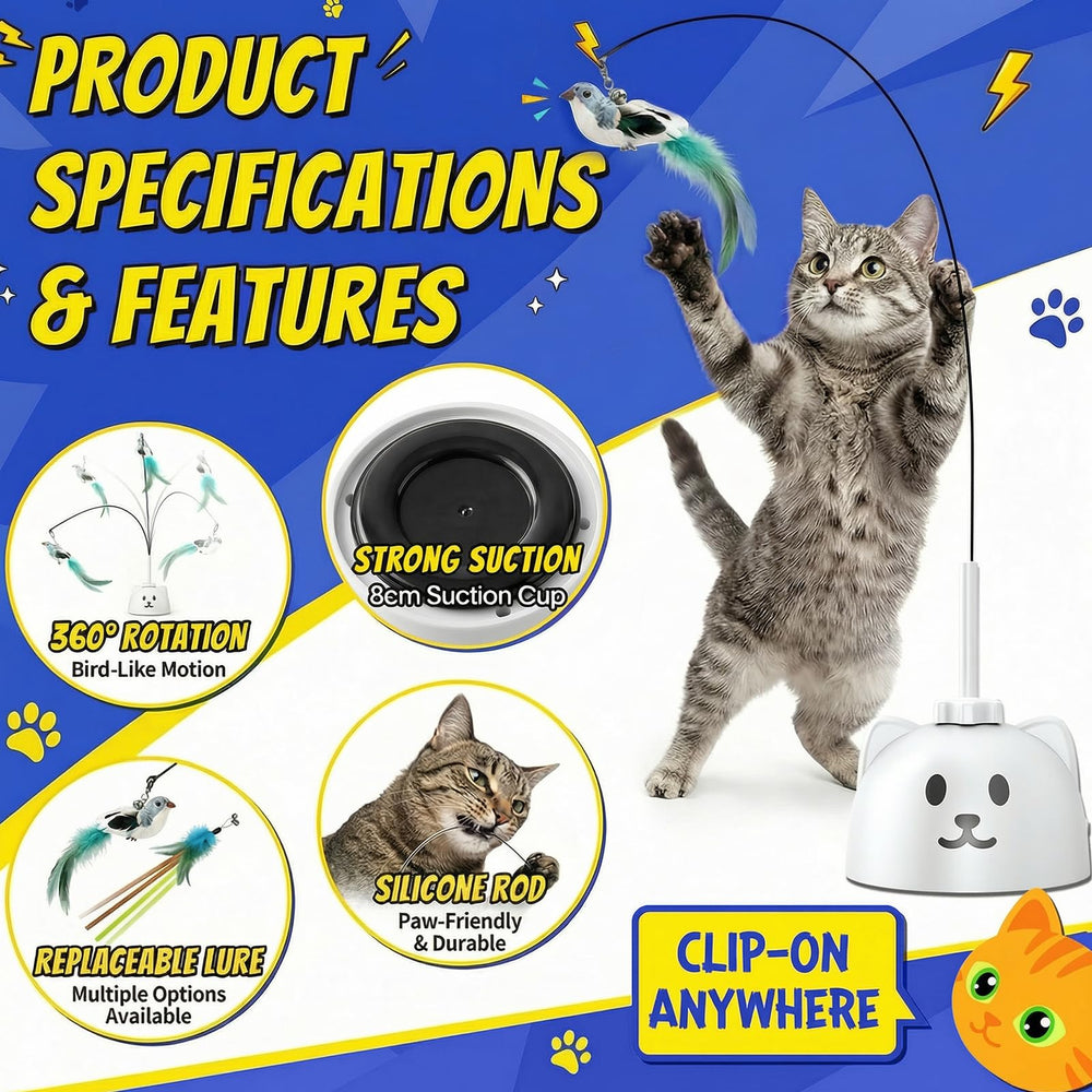 CatPick sticky cup base secures the toy on smooth floors.