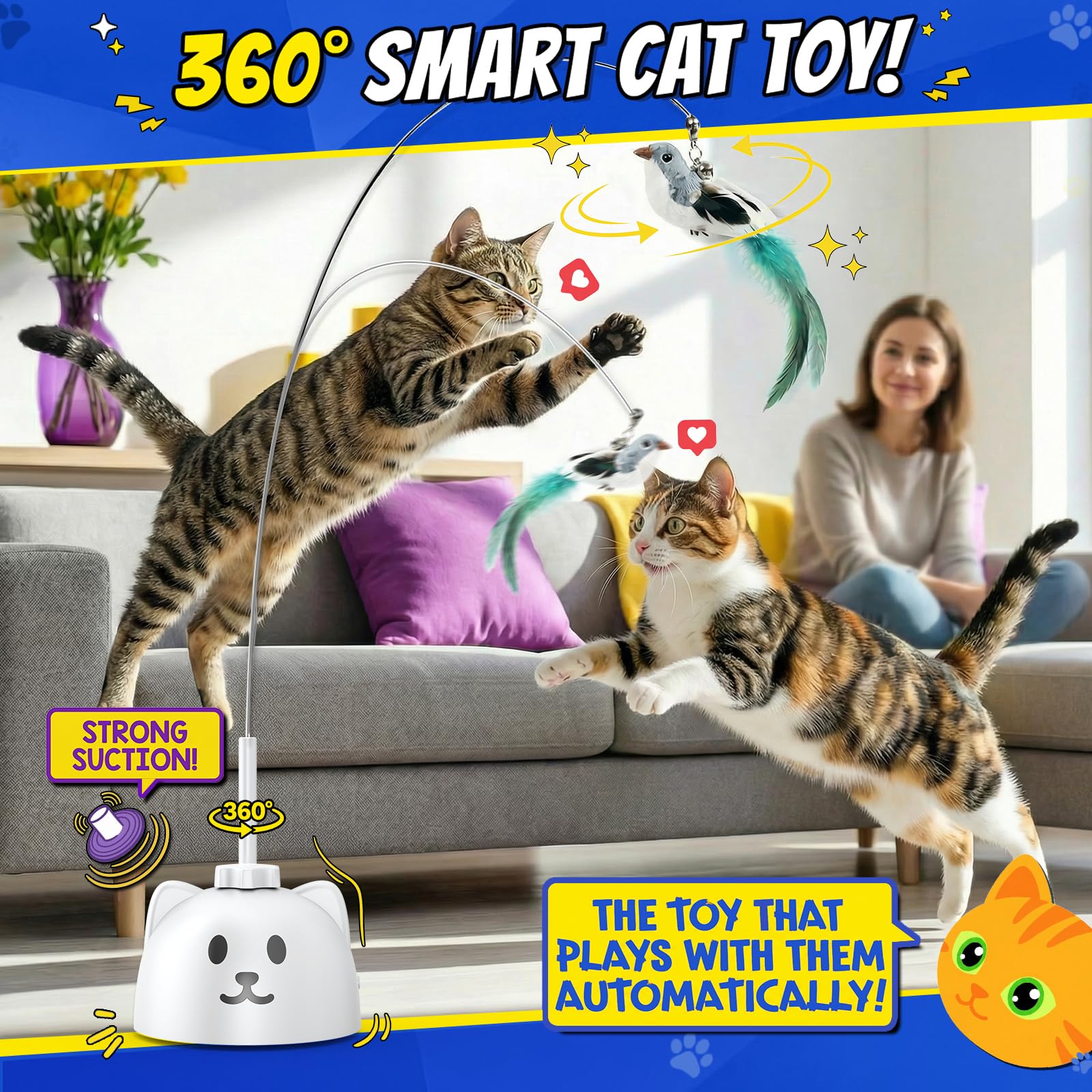 CatPick USB rechargeable cat toy with base and wand for self-play.