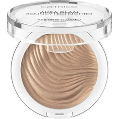 Aura Glam Bouncy Highlighter texture close-up showing a creamy-to-powder finish.