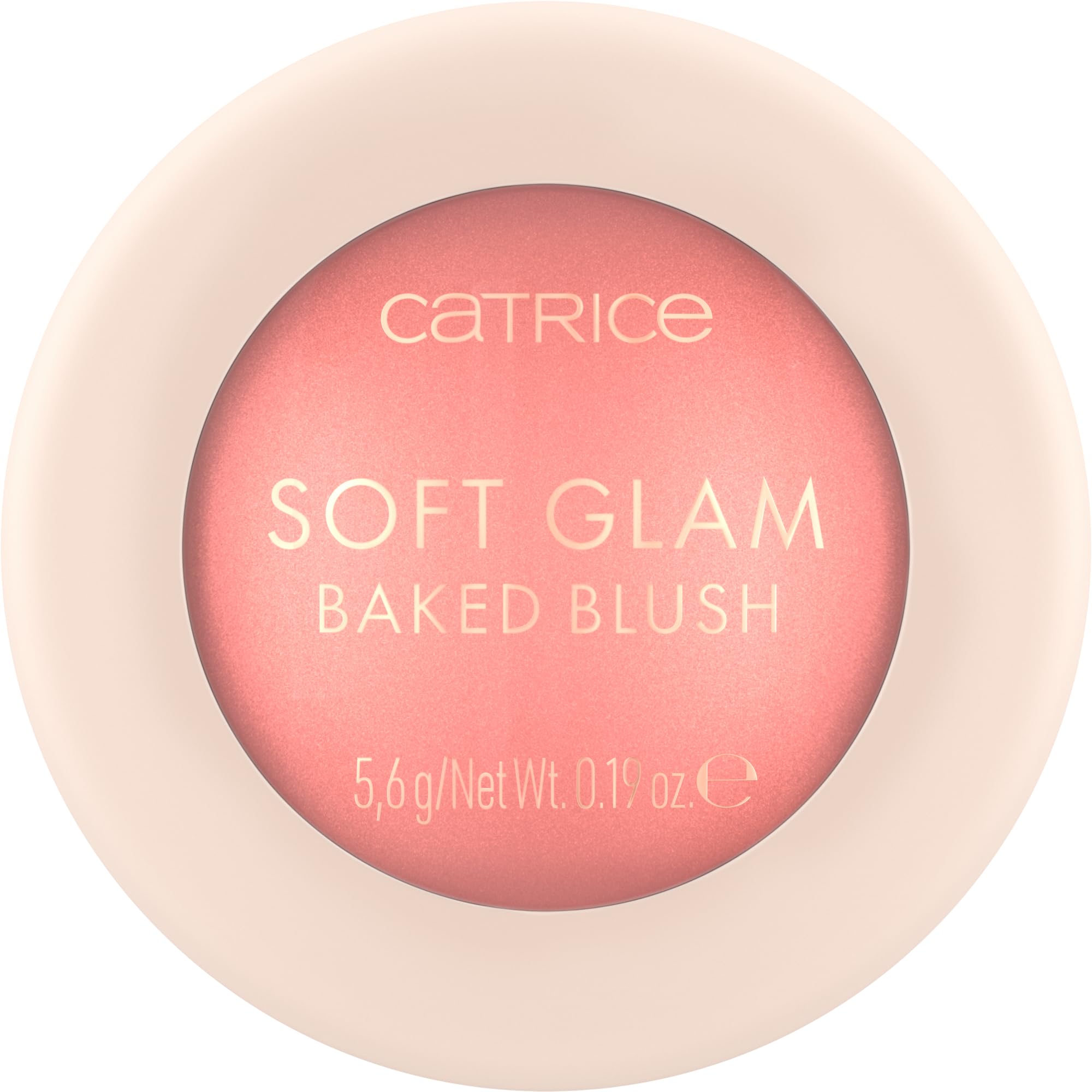Catrice Soft Glam Baked Blush On Cloud Pink compact adds a luminous glow to cheeks.