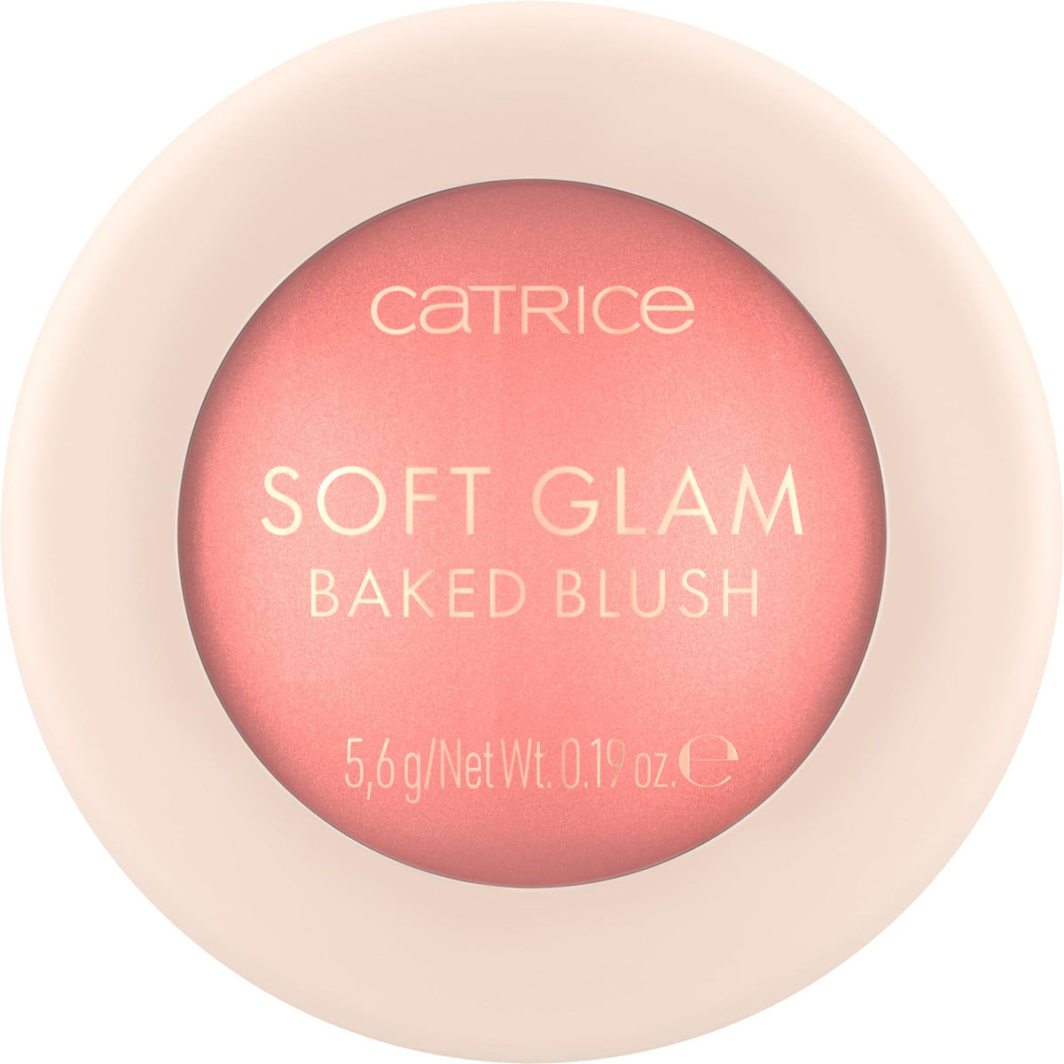 Catrice Soft Glam Baked Blush On Cloud Pink compact adds a luminous glow to cheeks.