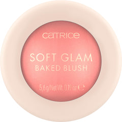 Catrice Soft Glam Baked Blush On Cloud Pink compact adds a luminous glow to cheeks.